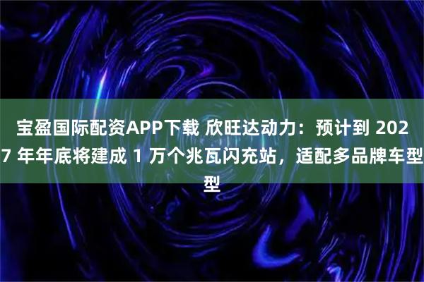 宝盈国际配资APP下载 欣旺达动力：预计到 2027 年年底将建成 1 万个兆瓦闪充站，适配多品牌车型